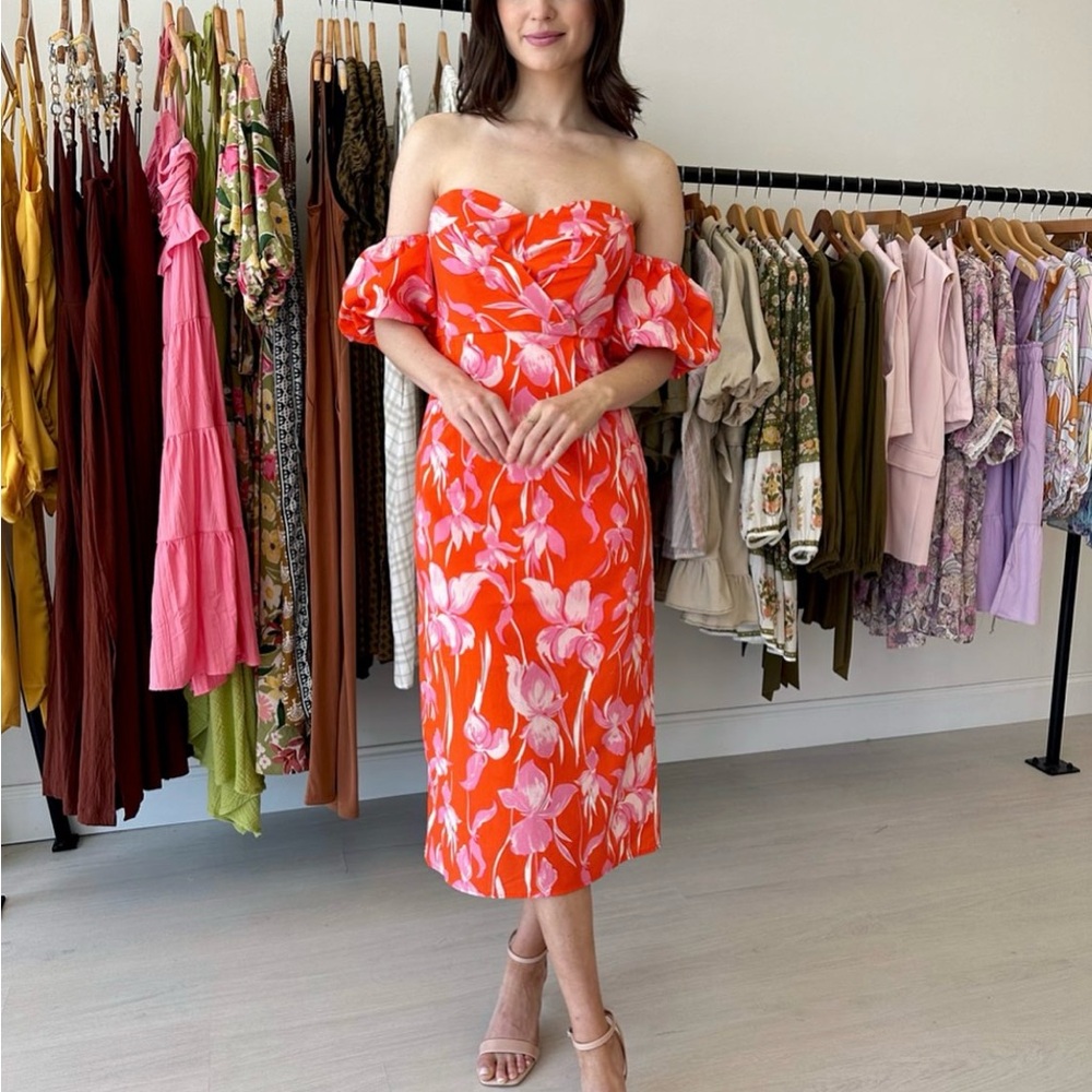Lena Strapless Dress in Red and Pink Floral